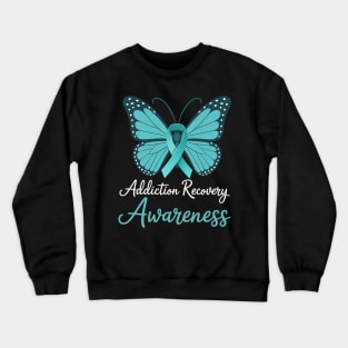 Addiction Recovery Awareness Butterfly Teal Ribbon Crewneck Sweatshirt